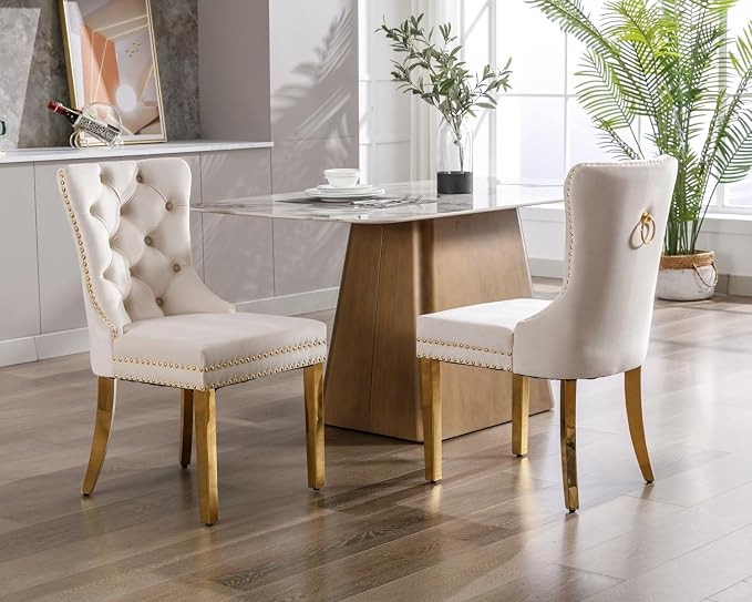 KCC Velvet Dining Chairs Set of 4, Upholstered High-end Tufted Dining Chair - Image 10