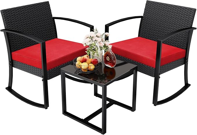 Greesum 3 Piece Outdoor Bistro Set, Imitation Rattan Conversation Set, Patio by BuynowfromGreesum