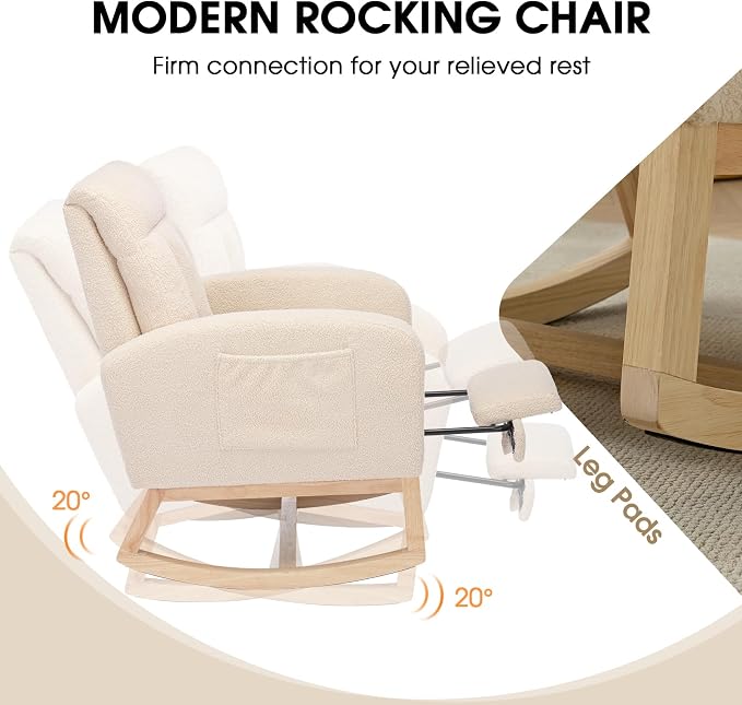 NIOIIKIT Modern Nursery Rocking Chair, Teddy Upholstered Rocking Chair - Image 5