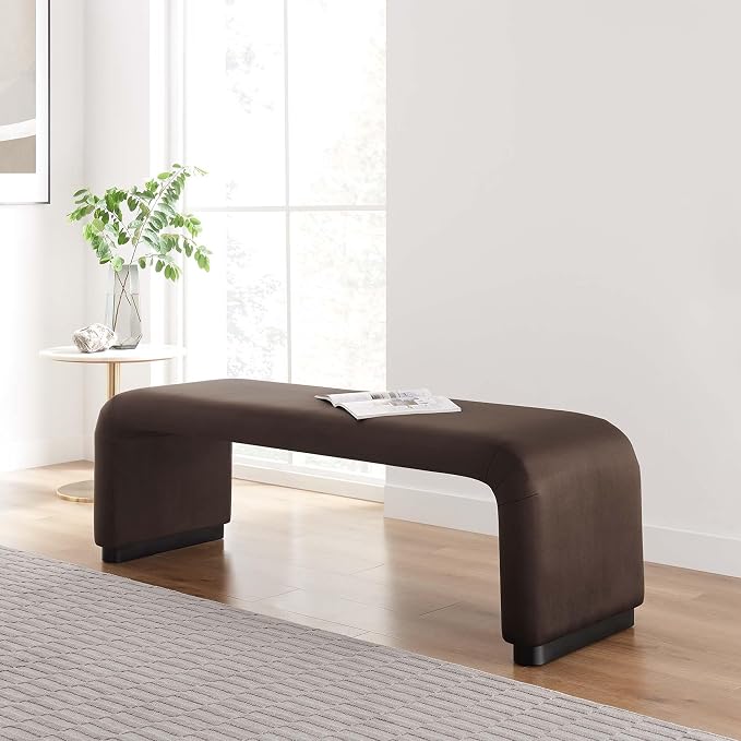Modway EEI-6734-BLK-CHB Koda Performance Velvet Waterfall Long Bench - Image 2