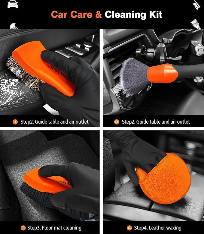YeewayVeh 7PCS Car Interior Detailing Kit, Horse Hair Leather Brush - Image 4