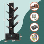 Yoobure Tree Bookshelf, 6 Tier Small Book Shelf Retro Floor Standing Bookcase - Image 3