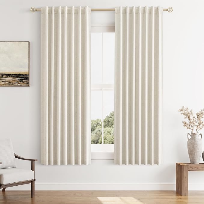 100% Blackout Linen Curtains 63 Inch Length 2 Panels Set by Guken
