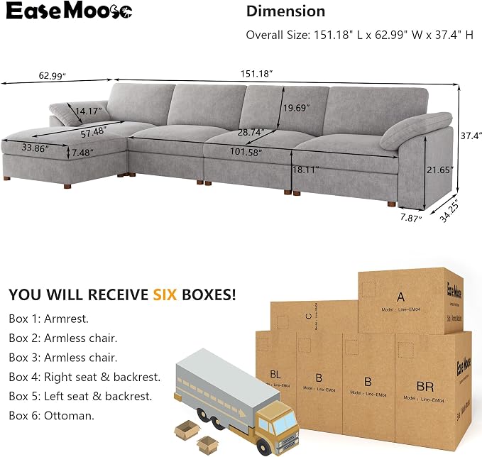 EASE MOOSE Oversized Modular Sectional Sofa, Modern Oversized L Shape Sectional - Image 2
