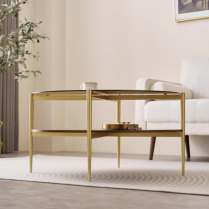 LumFurn Extra Large Round Coffee Table, Mid-Century Modern Design, D34 x H17 in - Image 4