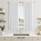White 100% Blackout Linen Curtains 54 Inch Length 2 Panels Set by Guken