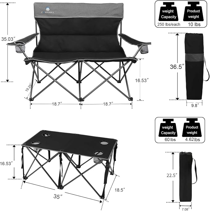 Camping Chair Set of 3, Outdoor Folding Camping Chairs - Image 3