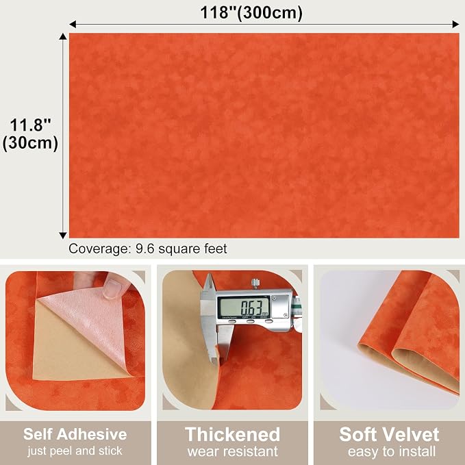 Orange Velvet Drawer Liner Roll Self Adhesive Fabric Felt - Image 7