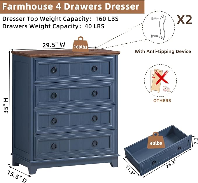 Joaxswe Farmhouse 4 Drawer Dresser - Image 2