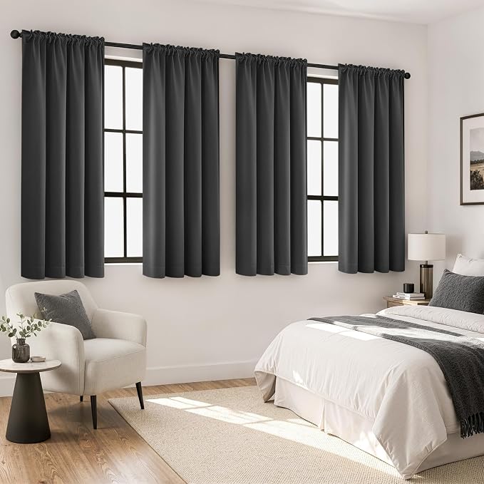 MIULEE 4 Panel Set Short Bedroom Blackout Curtains 54 Inch Long Grey | Thermal - Image 8