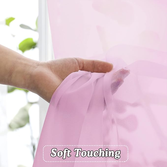 Light Pink Sheer Curtains 45 Inches Long 2 Panels, Light Filtering Sheer Pink - Image 5