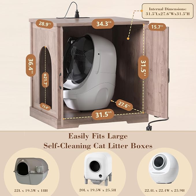 Heybly 34.5" Litter Box Enclosure, Large Robot Cabinet - Image 4