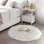 SERISSA 3x3 Fluffy White Round Faux Fur Area Rug - Image 2