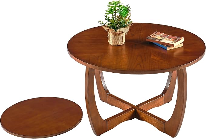 Round Solid Wood Coffee & End Table Set, 3-Piece Solid Wood Living Room Table - Image 4