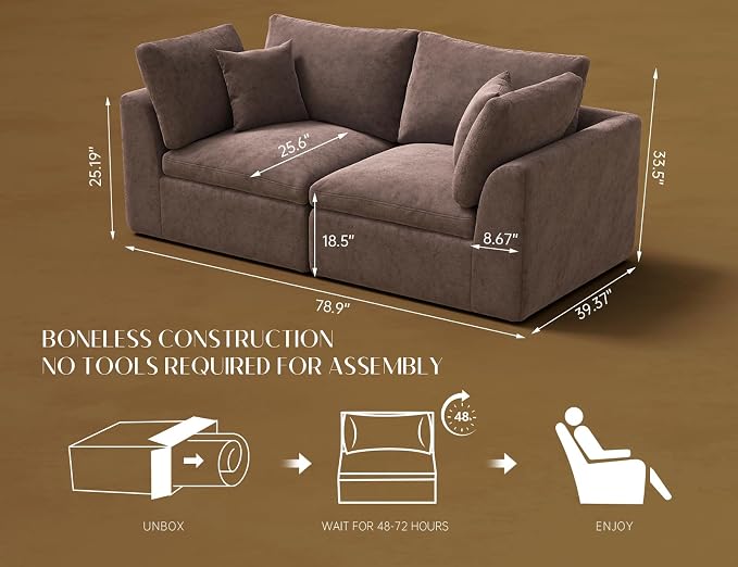 ohllob 78.9" Loveseat Sofa, Cloud Boneless Couches - Image 2
