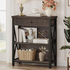 FATORRI Small Bookcase with Drawer, Industrial 3 Shelf Bookshelf, Wood and by FATORRI