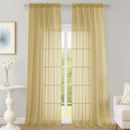 Gold Sheer Curtains 120 Inches Long 2 Panels Set, Airy Lightweight Sheer Gold by OWENIE