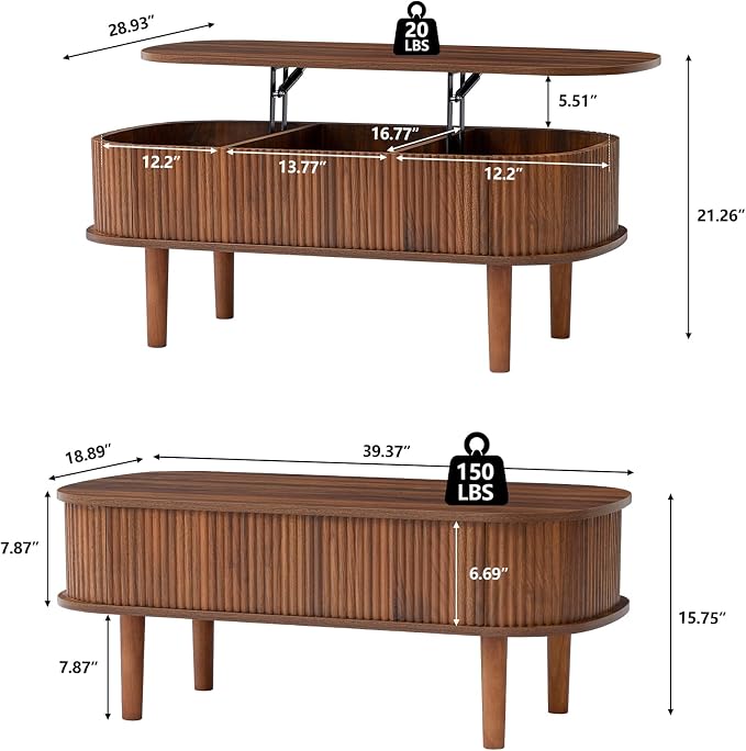 Fully Assembled Fluted Lift Top Coffee Table - Image 2