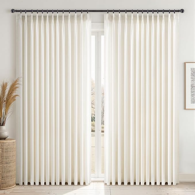 Topfinel Pinch Pleated Curtains 90 Inches Long 1 Panels Set, Natural Cream Semi by Topfinel