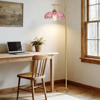 QIYIZM Pink Floor Lamp for Living Room, Mid Century Modern Brass Tall Lamp Boho - Image 7