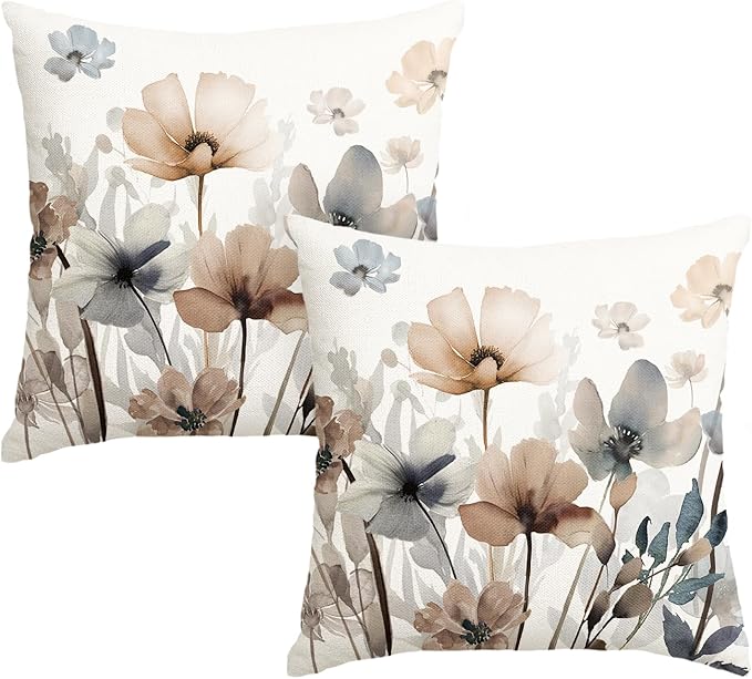 AVOIN colorlife Poppy Flowers Chinoiserie Pillow Covers 18x18 Inch Set of 2 | by AVOINcolorlife