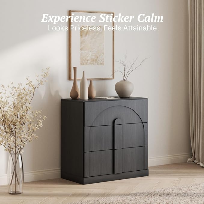 BELLEZE Sideboard Cabinet with 3 Drawers, Modern Wood Buffet Cabinet with Arc - Image 4