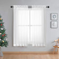 Sheer White Curtains Living Room 54 inches Long, Rod Pocket Curtain Sheers by OWENIE
