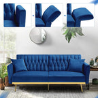 70” Velvet Futon Sofa Bed w/Adjustable Armrests and Backrest, Convertible Futon - Image 6