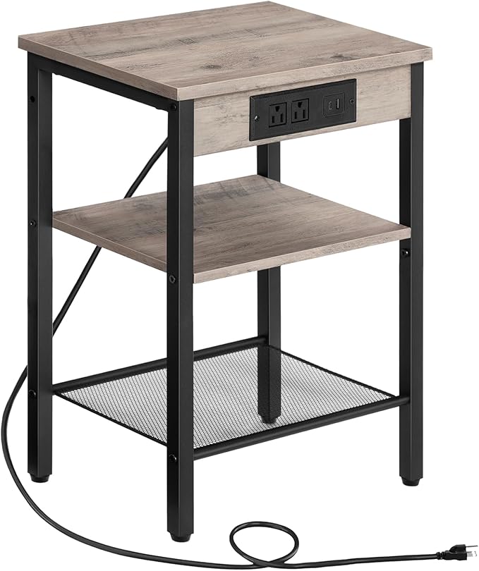 HOOBRO Side Table with Charging Station and USB Port, Small End Table by HOOBRO