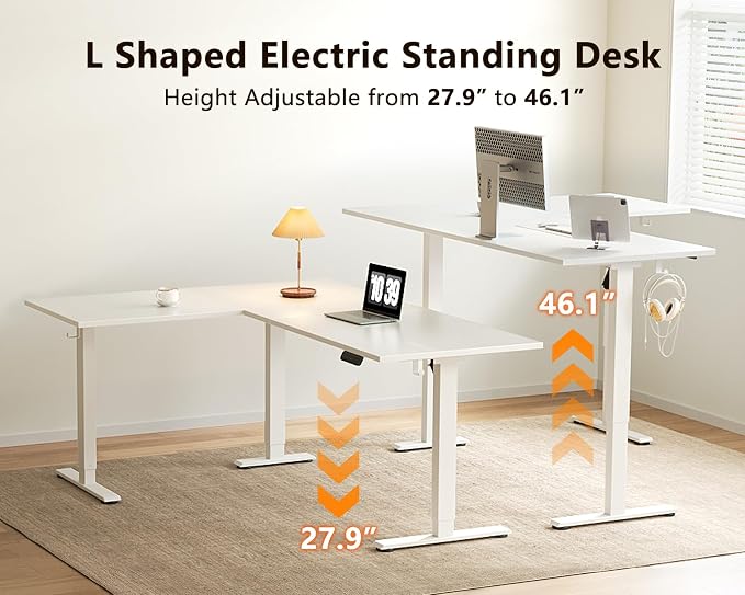 Casaottima 63 Inch Electric L-Shaped Standing Desk, Reversible Corner Desk - Image 4