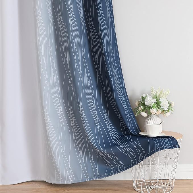 Navy Blue and Greyish White Blackout Curtains - Image 6