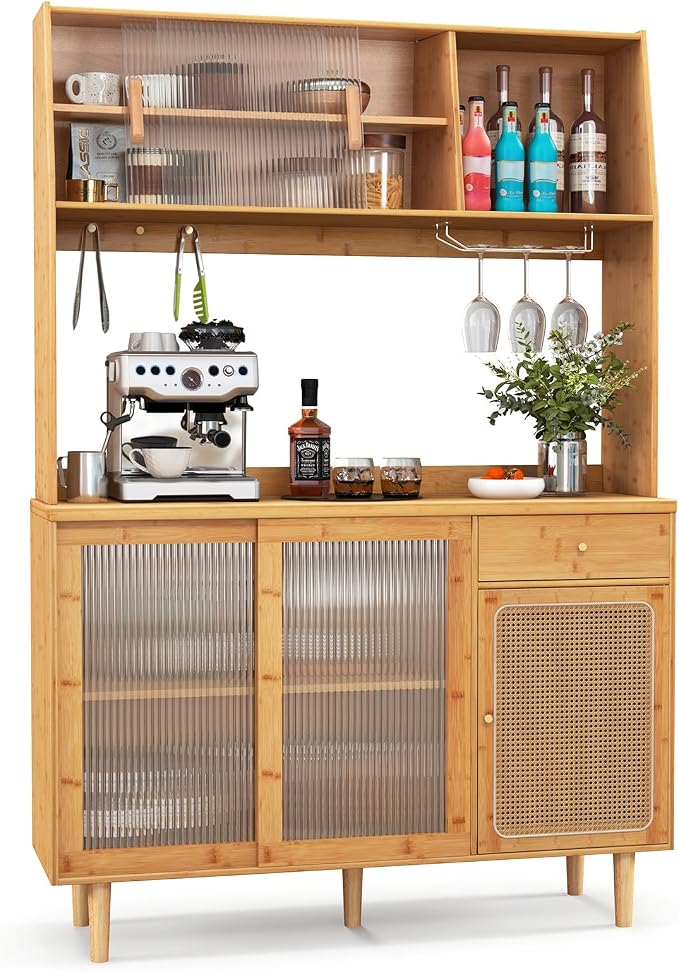 Giantex Pantry Cabinet, Microwave Countertop, Glass Holder, Freestanding Buffet by Giantex