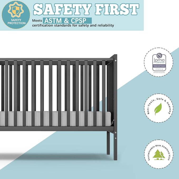 Baby Crib 5-in-1 Convertible, Wood Full Size Toddler Bed - Image 4