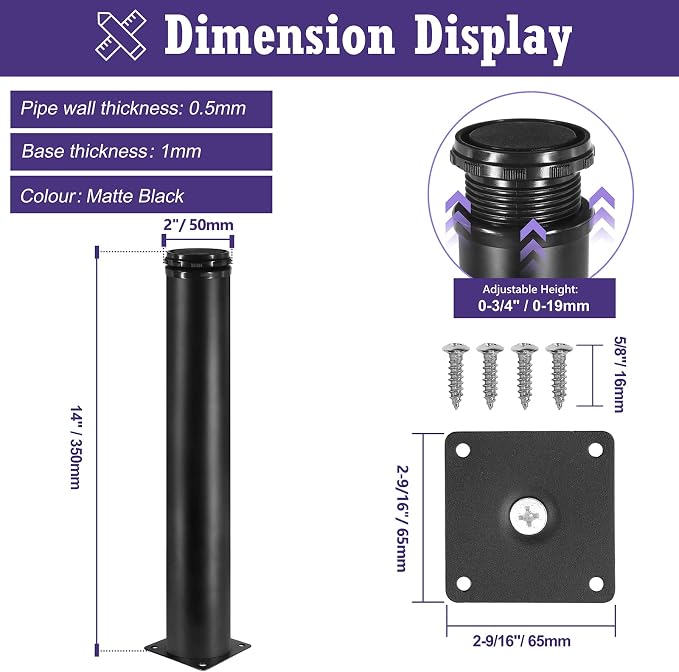14 Inch Metal Furniture Legs Stainless Steel Adjustable Legs Black Metal Legs - Image 5