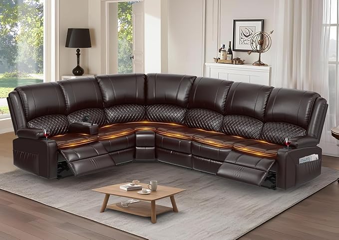 Yolsali Manual Reclining Sectional Sofa Set, 6 Seats Soft Leather Recliner by SavortheHappyMoments