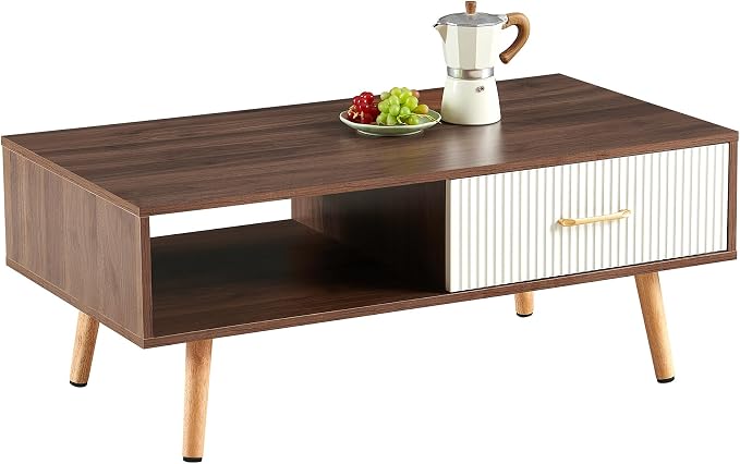 Coffee Table with Storage, Mid Century Boho Wood Center Table with Open Storage - Image 6