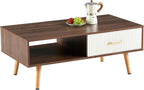 Coffee Table with Storage, Mid Century Boho Wood Center Table with Open Storage - Image 6