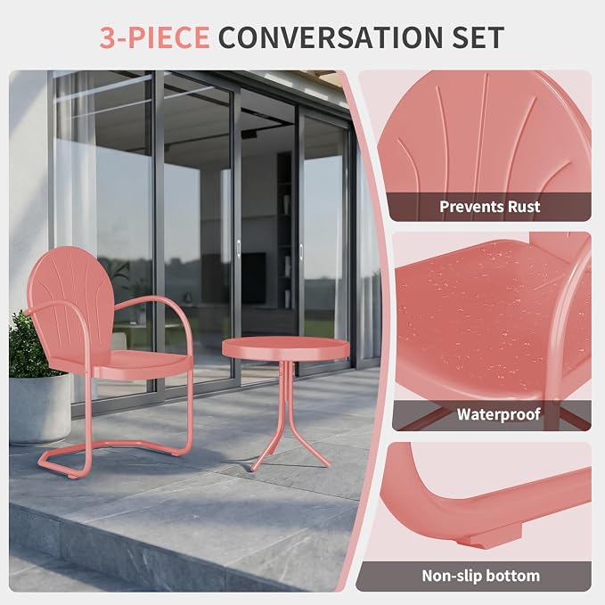 Patio Bistro Set Retro Metal Outdoor Seating Conversation 3 Pieces, 2 C-Spring - Image 6