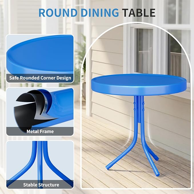 3 Pieces Patio Bistro Set, Retro Metal Outdoor Seating Conversation, 2 C-Spring - Image 6