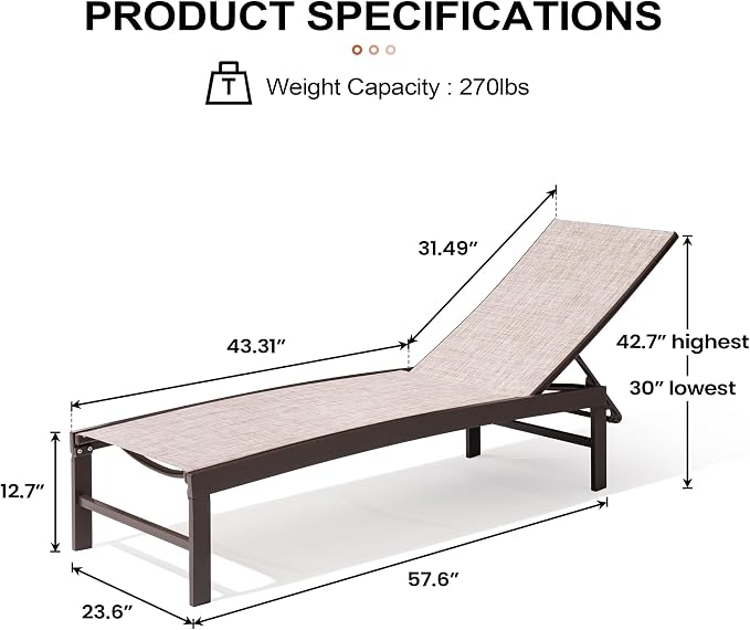 Crestlive Products Outdoor Lounge Chairs, Aluminum Pool Chaise Lounge Chairs - Image 2