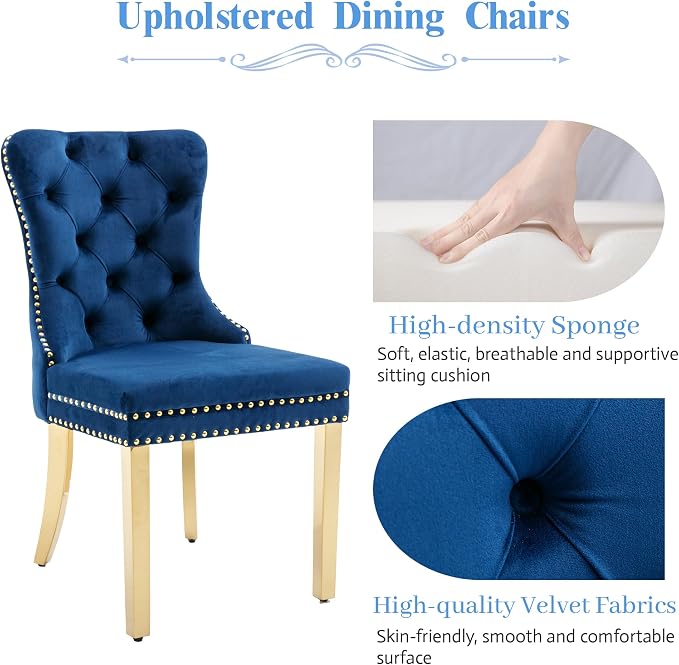 KCC Velvet Dining Chairs Set of 4, Upholstered High-end Tufted Dining Chair - Image 4