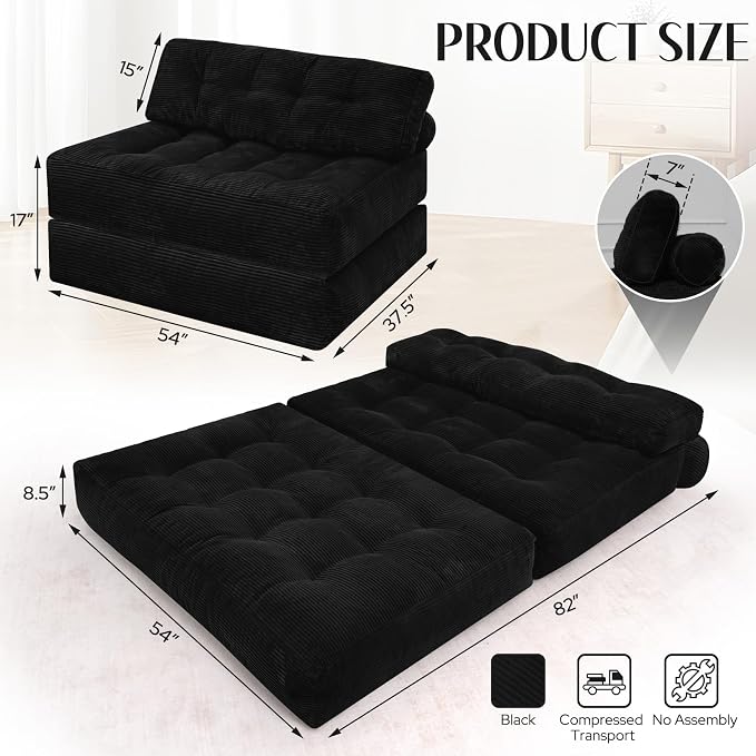 HABUTWAY Folding Sofa Bed, Foldable Floor Sofa Lounge w/Dual-Pillow & Handle - Image 2