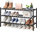 viewcare 3-Tier Long Black Shoe Rack, Bamboo Wood Shoe Rack by VIEWCARE