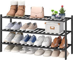 viewcare 3-Tier Long Black Shoe Rack, Bamboo Wood Shoe Rack by VIEWCARE