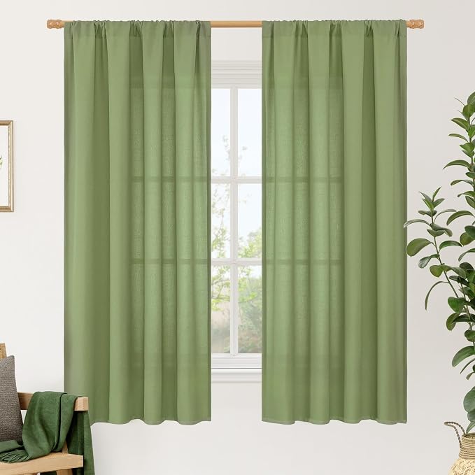 Green Linen Curtains 63 inch Length by LAMIT