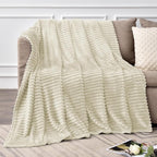 BEDELITE 3D Ribbed Jacquard Beige Fleece Twin Blanket - Image 2