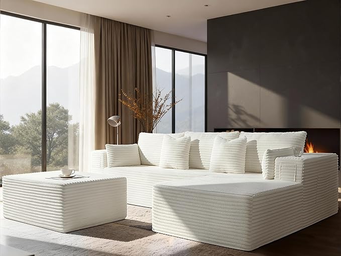 108" Cloud Sectional Couch, Comfort U Shaped Boneless Couch by VYUXWO