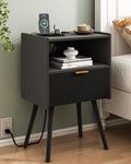 JOONEE Black Nightstand with Outlet, Modern Bedside Table with Storage Drawer by JOONEE