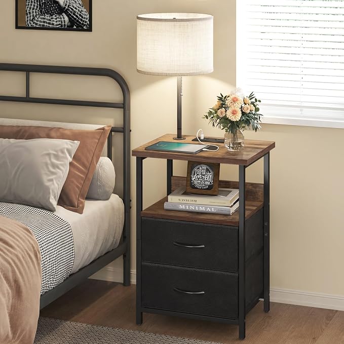 Fixwal Bedside Table with 3 Color Temperature Reading Light, Nightstand with - Image 7