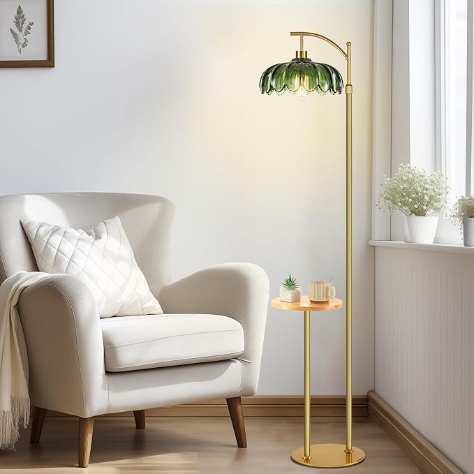 QIYIZM Glass Floor Lamp with Table and Shelves - Image 8